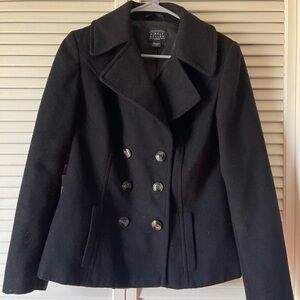 Sears Black Double-Breasted Wool Peacoat